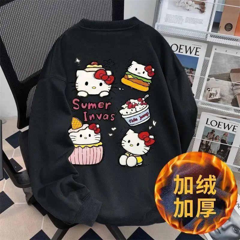 

Женская футболка Sanrio Hello Kitty, топы с круглым вырезом, толстовка из смесового хлопка, унисекс, осенний сезон, японский стиль, ретро-мода