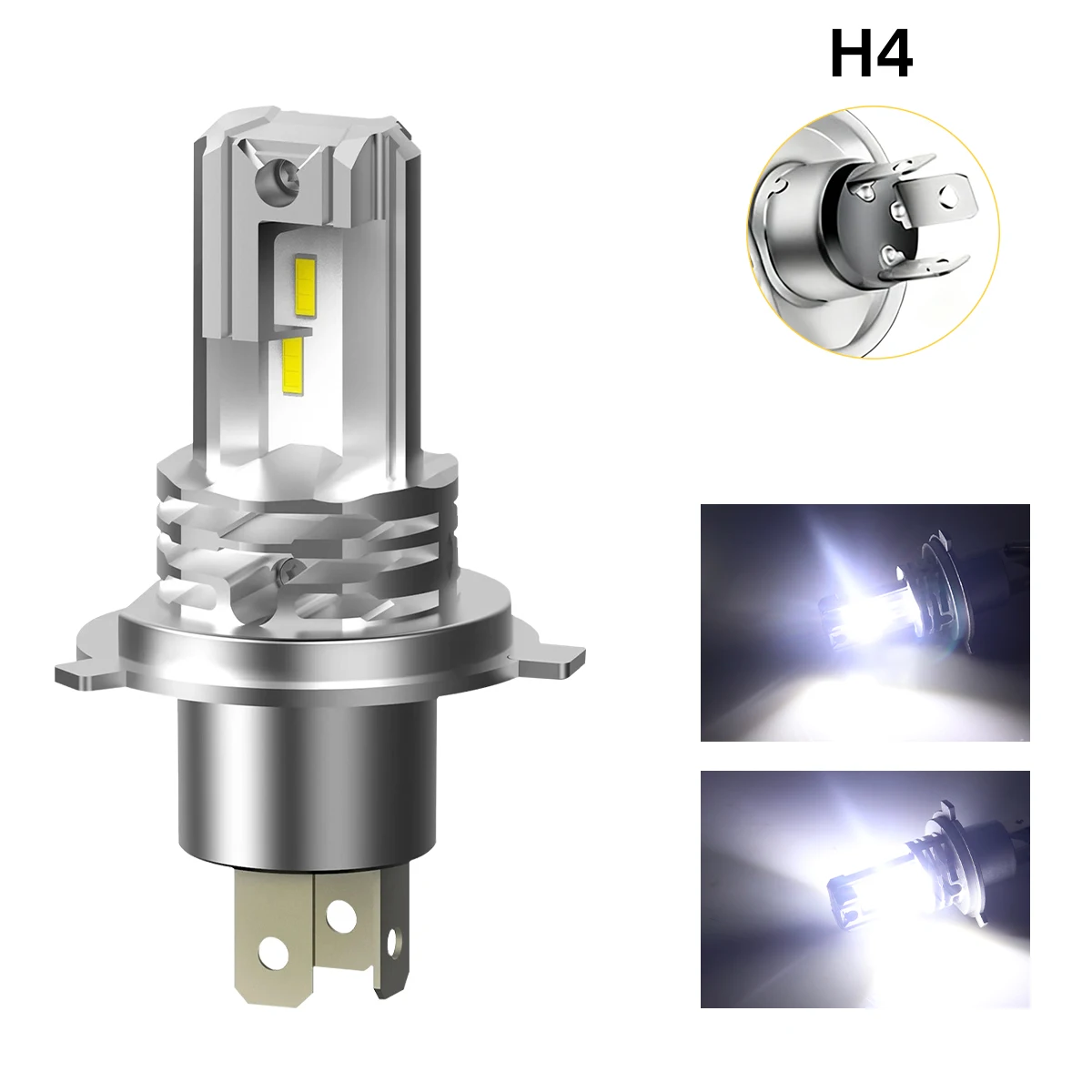 1Pcs H4 Led Bulbs 6000K White Super Bright High Low Beam Car Motorcycle Headlight Bulbs DRL Driving Lamp 12V No Fan