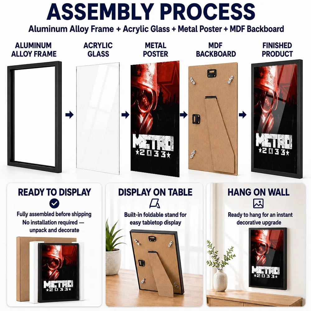 Metro 2033 Game Framed Metal Poster Personalized Photo Tactical Action Style Wall Art For Command Center Premium Collector Gift