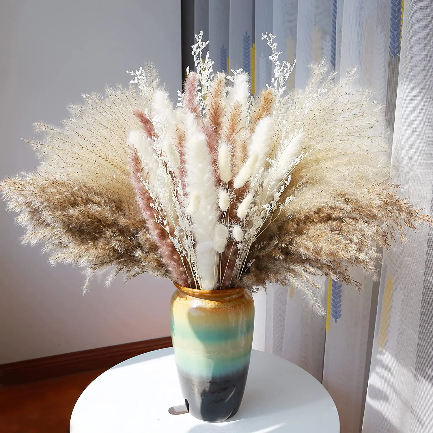 Ramo de hierba de Pampa seca Natural, 80 piezas, flores secas Phragmites, ramo bohemio para decoración de boda y Ramadán