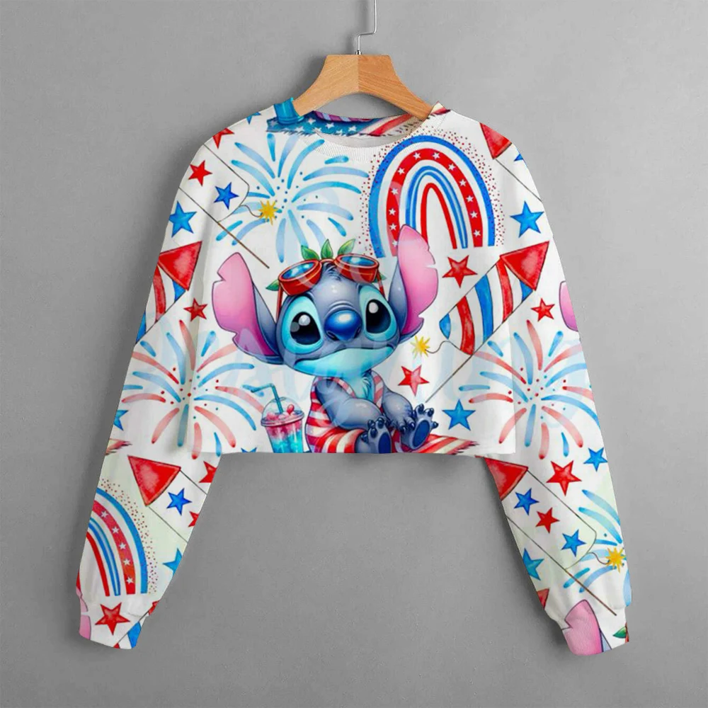 Fashionable girl clothing, spring tops for girls, cute Stitch patterned long sleeved round neck hoodies, essential for sweet gir