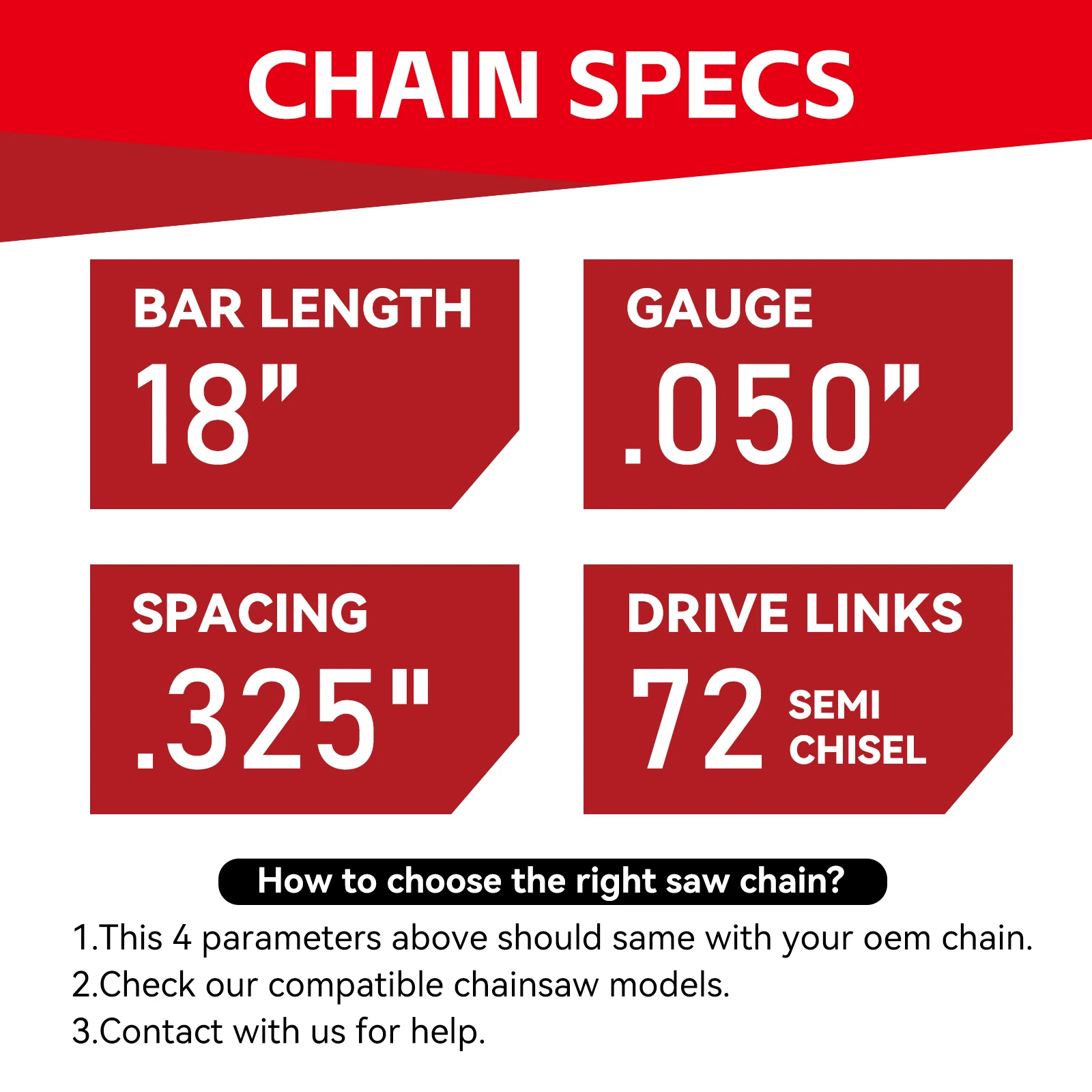 سلسلة المنشار MRFARZ مقاس 18 بوصة 2 سلاسل.325 بوصة درجة.050 بوصة مقياس 72 وصلات محرك تناسب Husqvarna 440، Echo CS-400، 20lpx072g، H72