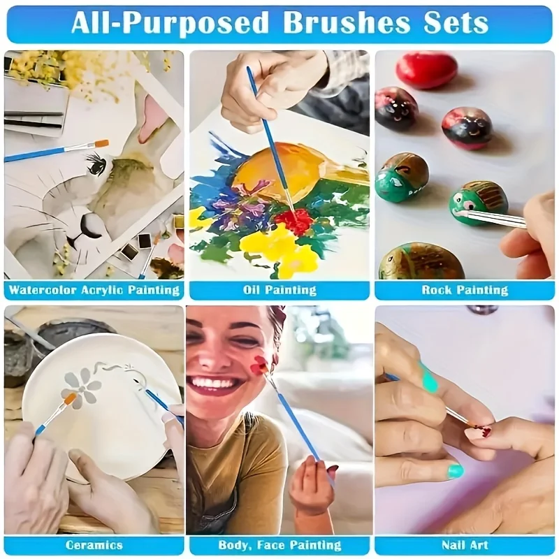 31Pcs Fine Detail Paint Brushes Nylon Hair Blue Handle Washable Brush Set for Watercolor Painting Calligraphy DIY Art