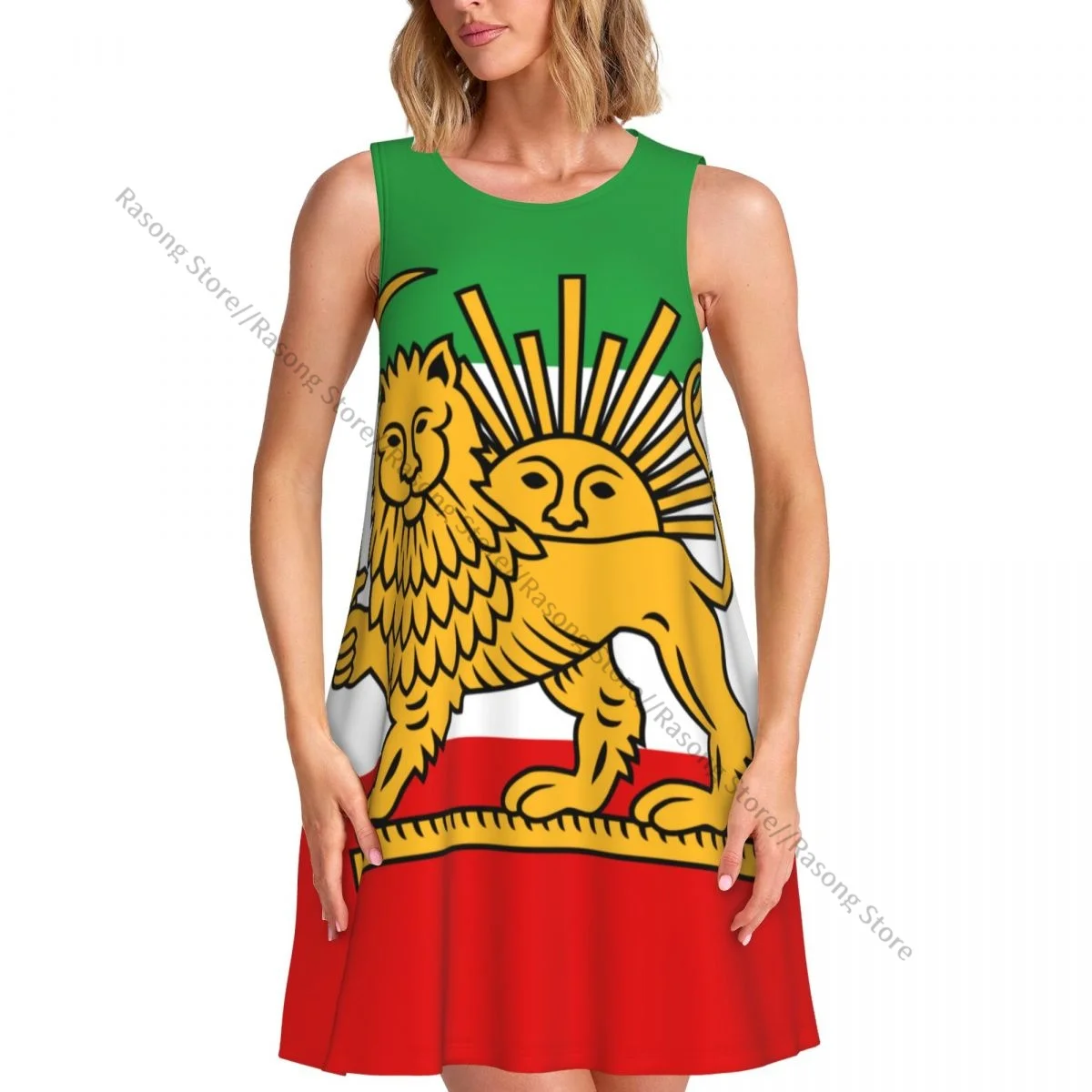 Women's Dress Tricolour Flag Of Iran Summer Casual T Shirt Beach Cover up Tank Dress