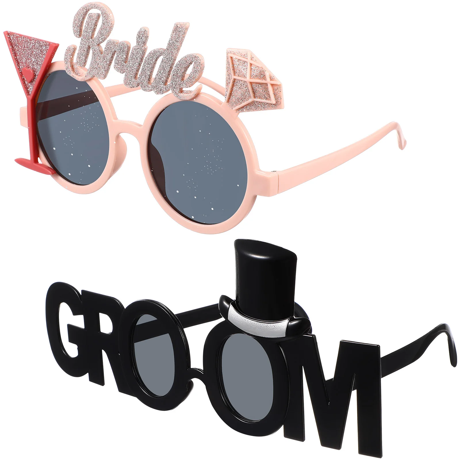 

2pcs Bride Groom Glasses Bridal Prop Eyeglasses Wedding Picture Bachelor Party Photo Gift Pink Black Plastic