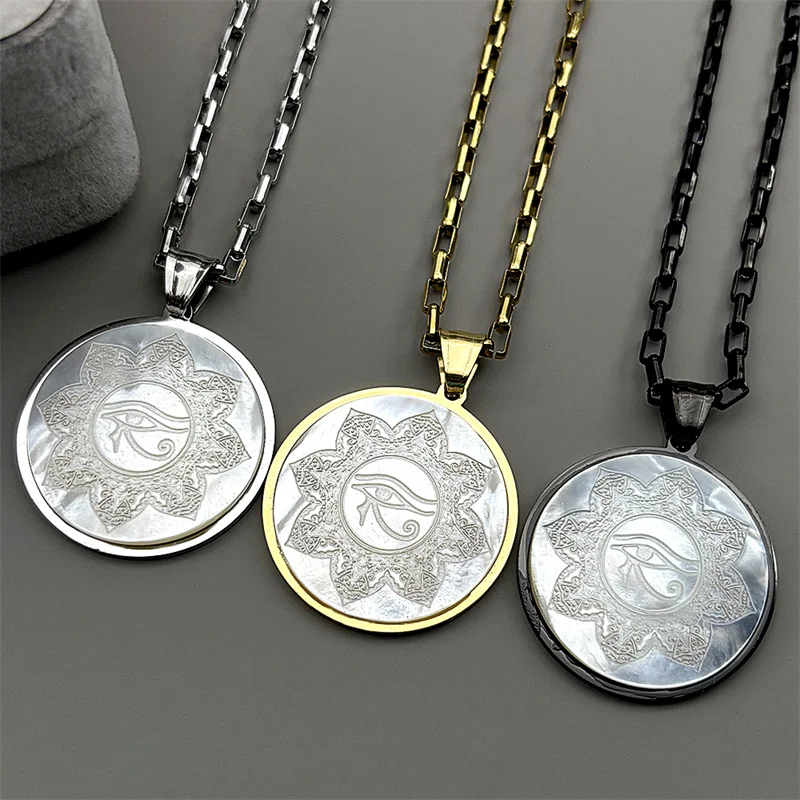 

Egyptian Eyes Lotus Chain Necklaces for Women Men Stainless Steel Statement Mythology Eye of Ra Horus Symbol Necklace Jewelry
