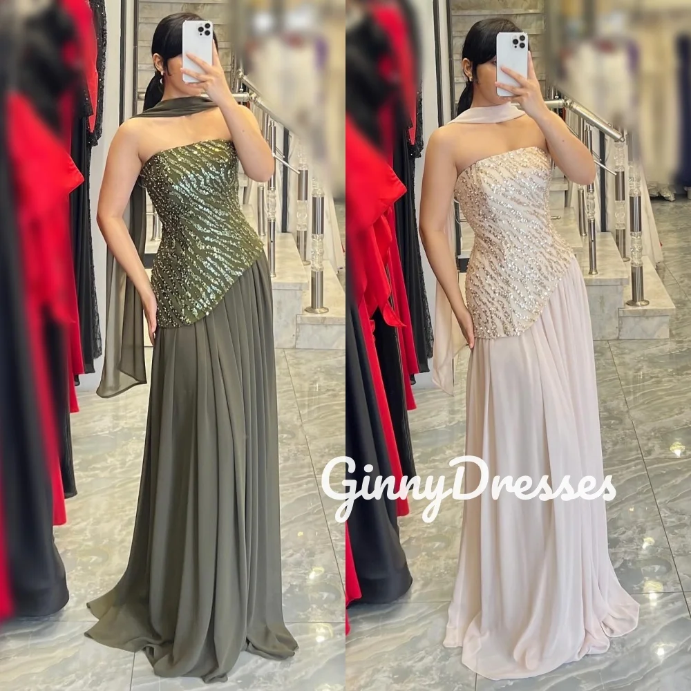 

Роскошное вечернее платье в Дубае на заказ, трапециевидные платья без бретелек с короткими рукавами для выпускного вечера, кружевные платья длиной до пола с блестками для торжественных случаев