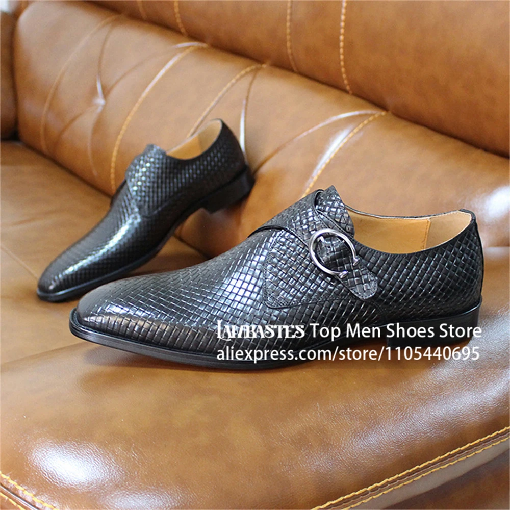 Men's Monk Strap Dress Shoes Single Monk Strap Leather Shoes Square Toe Formal Shoes Luxury Premium Last Handmade Shoes for Men