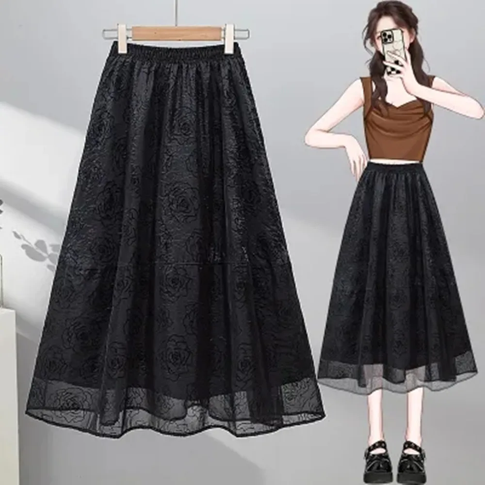 

Designer Skirts Hot Casual Women Summer Elegant Chic Solid Skirt High Waist Gilding Luxury Fashion Long Skirts M-4XL ﻿