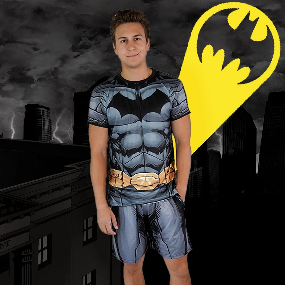 Conjunto Deportivo de Manga Corta y Pantalones Cortos de Edición Limitada de DC Batman, Disfraz Infantil para Juegos de Rol, Conjunto Familiar para Fitness, Camiseta Transpirable para Correr