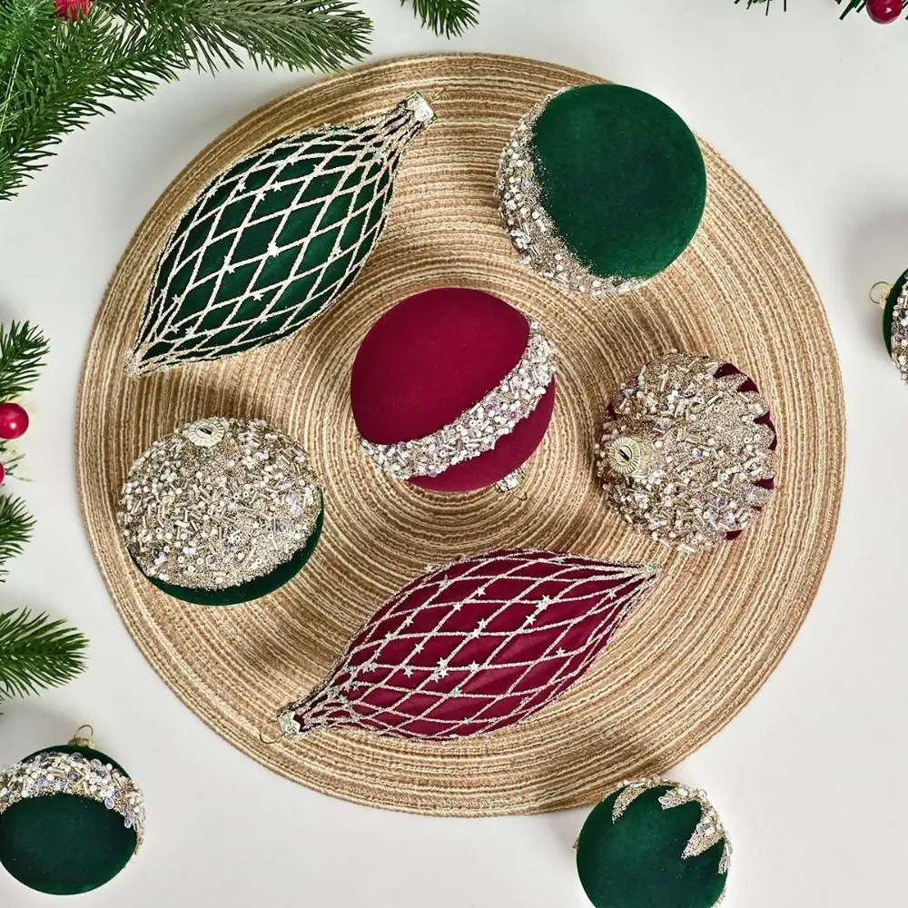 

Flocking Christmas Tree Ornament DIY Crafts New Year Christmas Balls Pendant Hanging Ornament Plastic Painted Ball