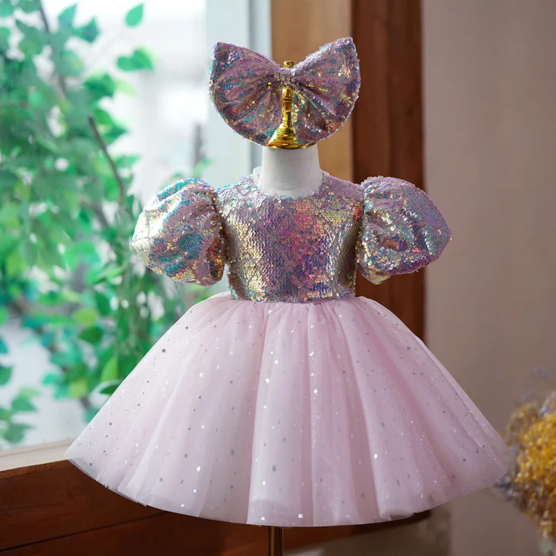 Host Dress for Girls, Light Luxury Niche High-End Princess Dress, Flower Girl Children's Piano Performance Competition Dress for