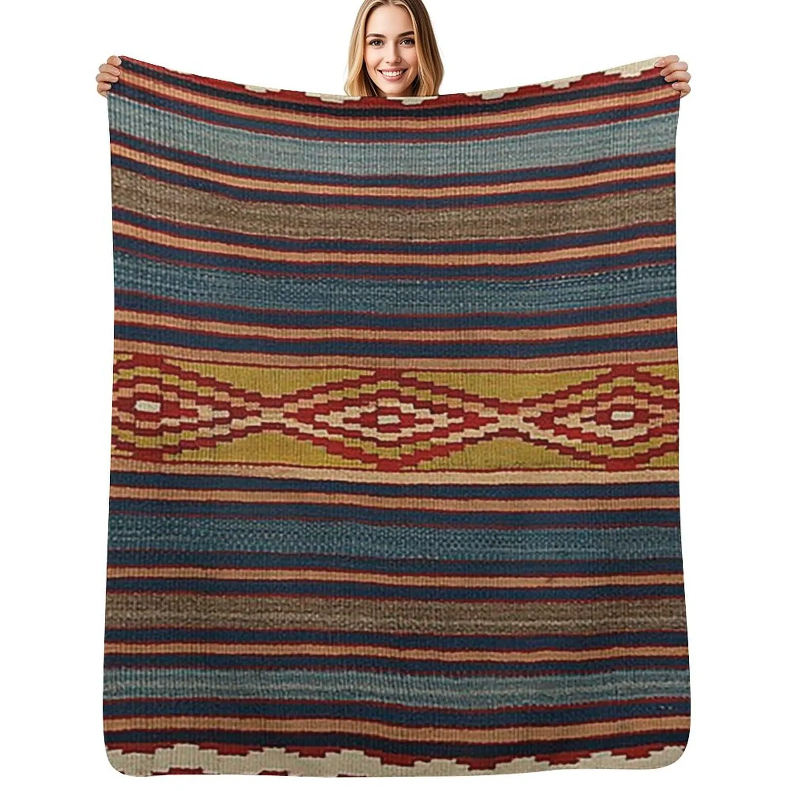 

navajo blanket,southwestern art,native american art,indian art,arizona,dessert,geometric pattern,bow and arrows,co Throw Blanket