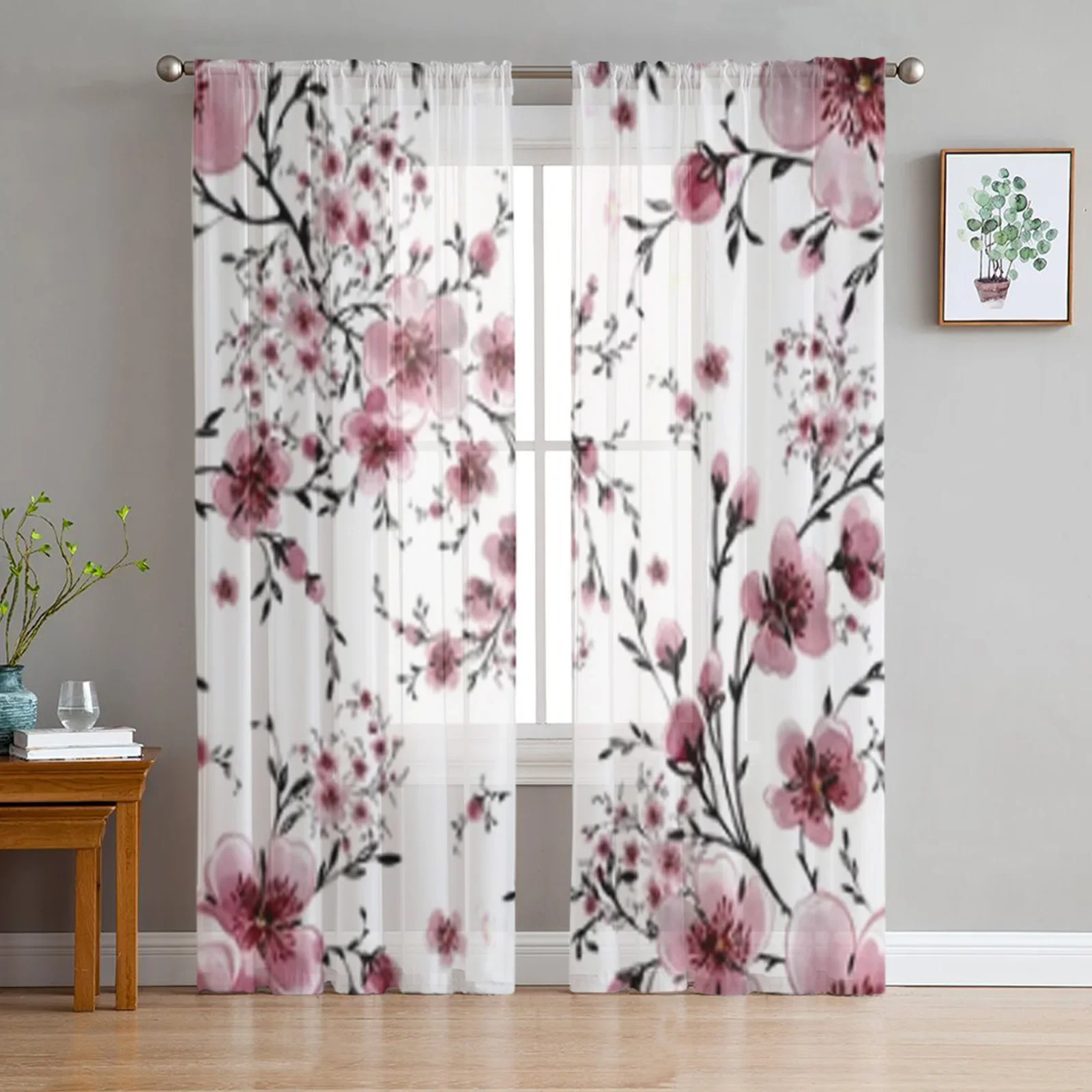 

Beautiful Blooming Branches Tulle Window Curtain For Living Room Bedroom Voile Sheer Curtains Kitchen Treatments Drapes