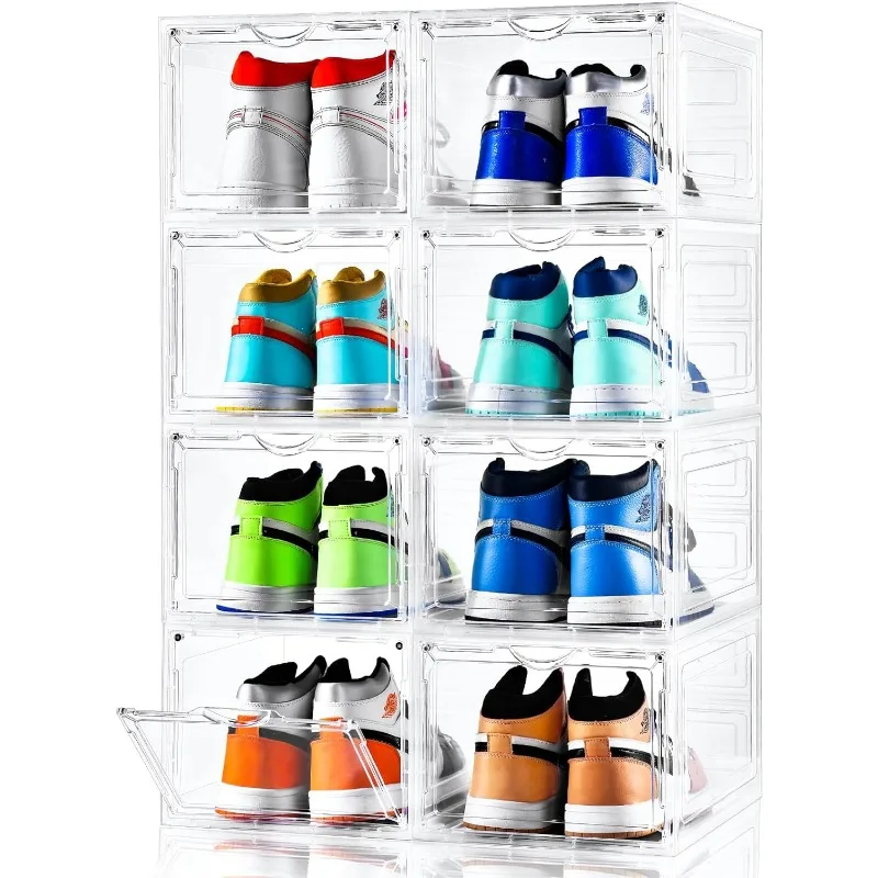 Upgraded X-Large Shoe Storage Box,12 Pack,Shoe Box Clear Plastic Stackable,Drop Front Shoe Box with Clear Door,Shoe Organizer