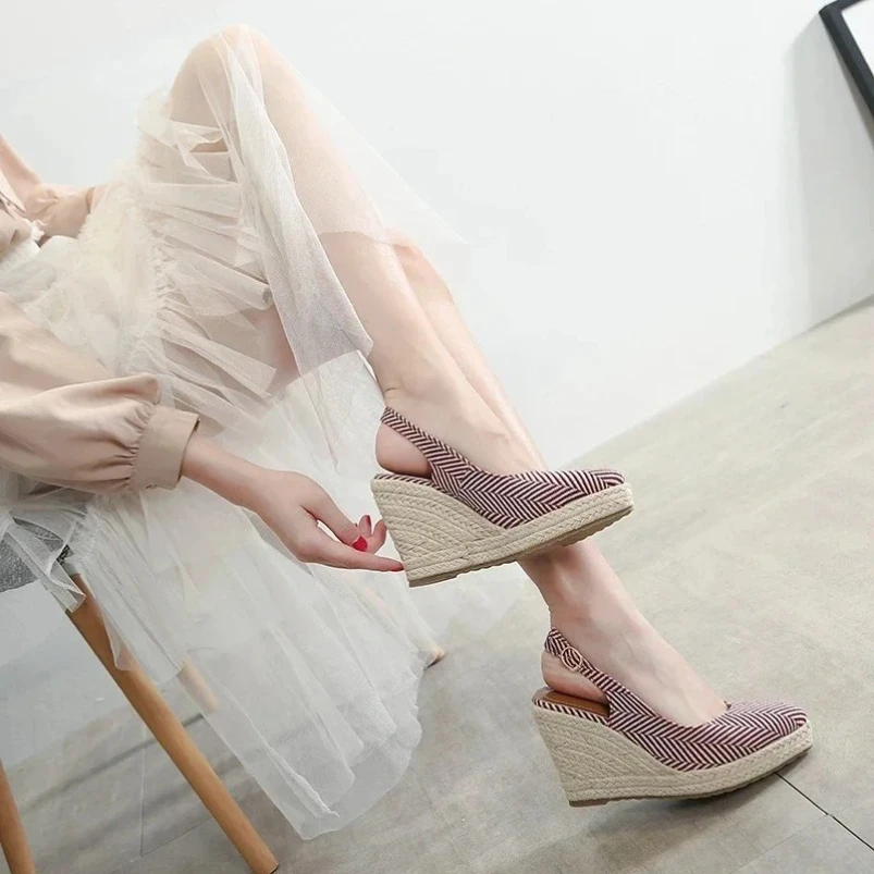 

2025 женские эспадрильи, роскошные босоножки на танкетке на платформе, женская обувь на каблуке