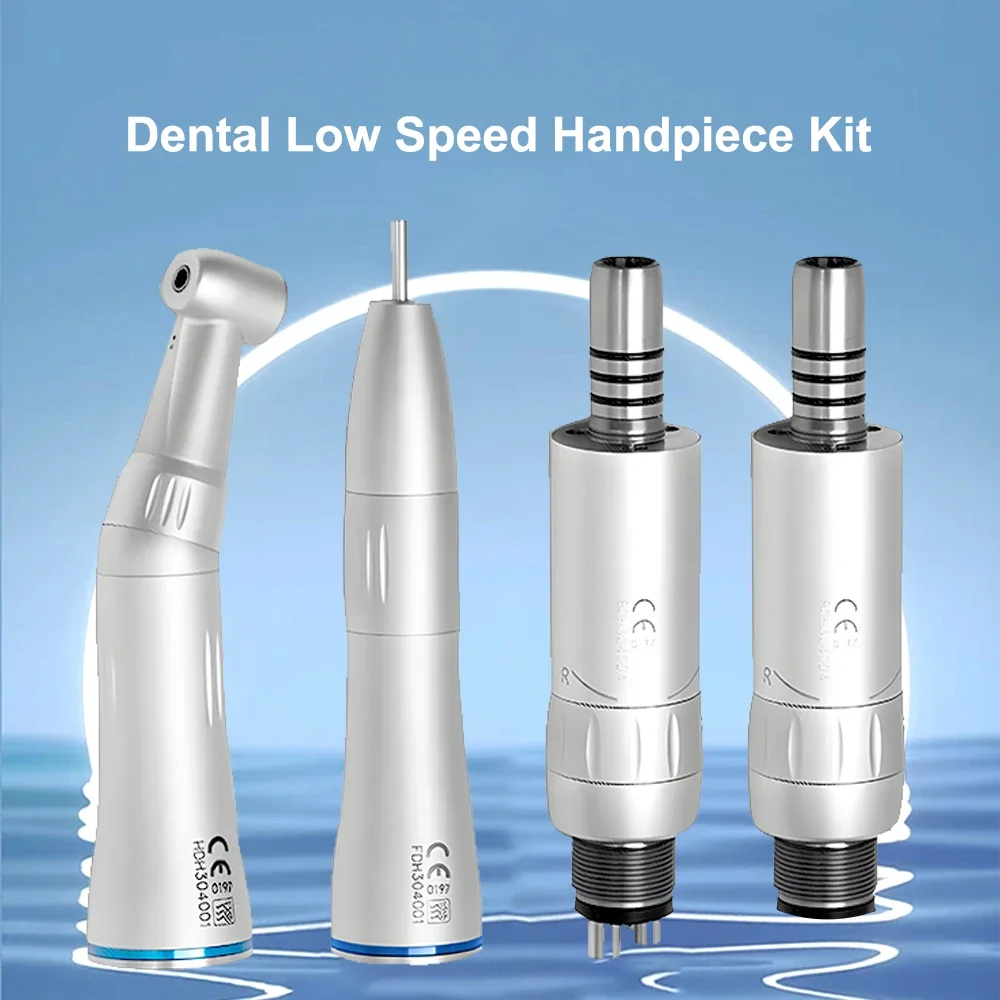 

Dental Low Speed Handpiece Kit Air Turbine Straight Contra Angle Push Button Air Motor Inner Water Spray 2/4Holes