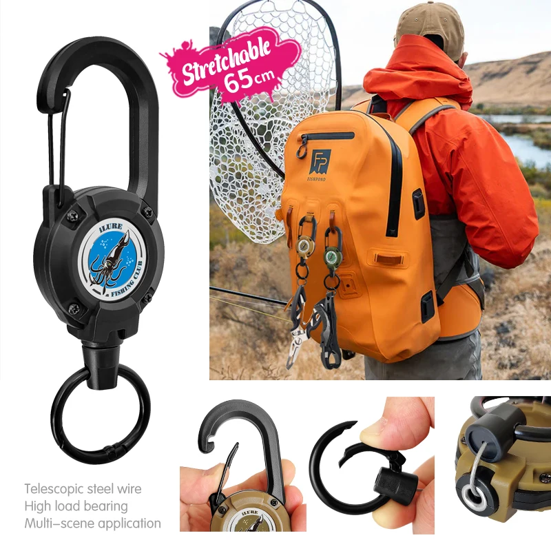New Fishing Tackle Retractable Buckle Carabiner Steel Wire Retention Rope Outdoor Anti loss Tool Freshwater Sea Accessories