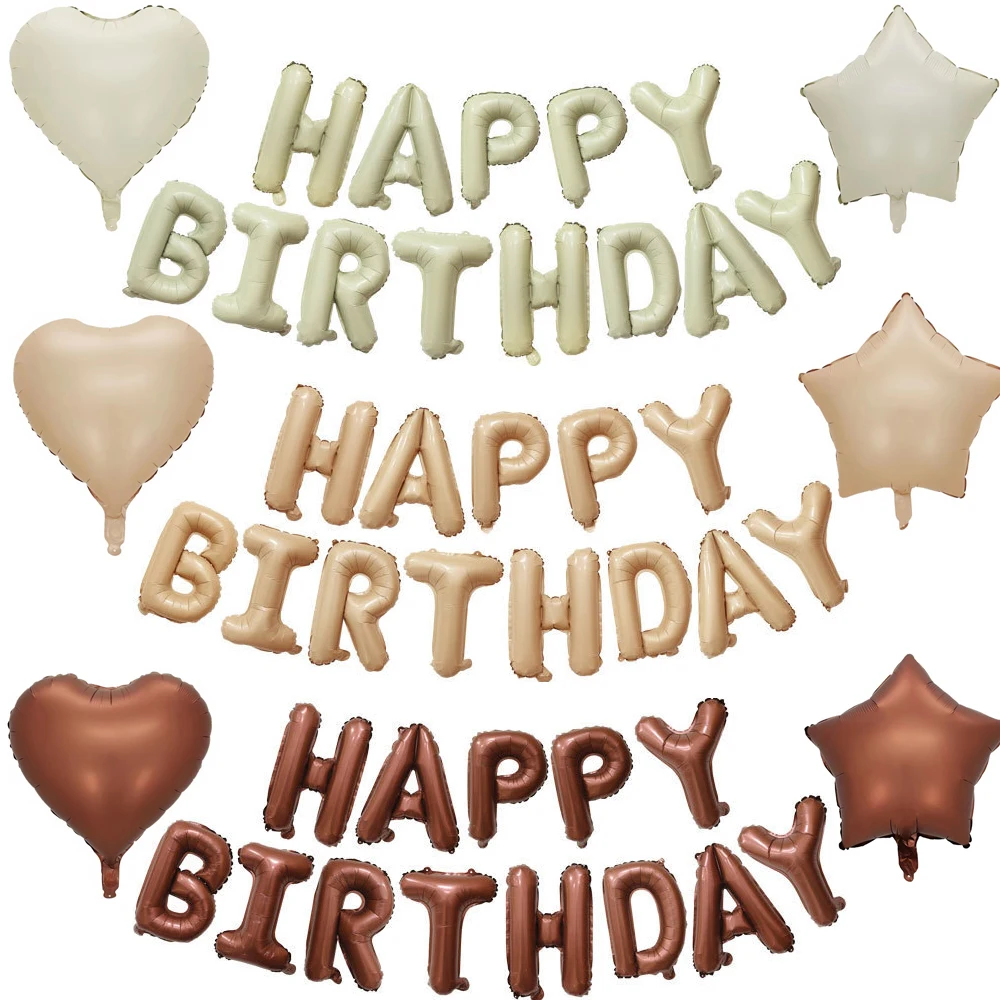 1 zestaw 16 cali Vintage Happy Birthday list balony Retro beżowy zestaw balonów kawowych dla dzieci dorośli dekoracje na przyjęcie urodzinowe