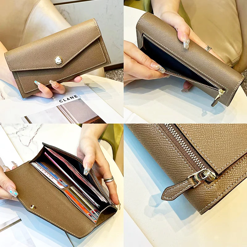 Envelope Woman Long Wallet Luxury Design Large Capacity Versatile Genuine Leather Card Holder Custom Initials Phone Coin Purse