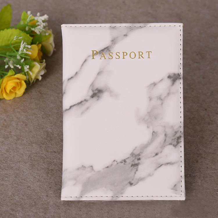 FZFZ Fashion Ladies Men Passport Case Pu Marble Travel Documents Credit Card Holder Small Wallet Purse Bag Pouch Black