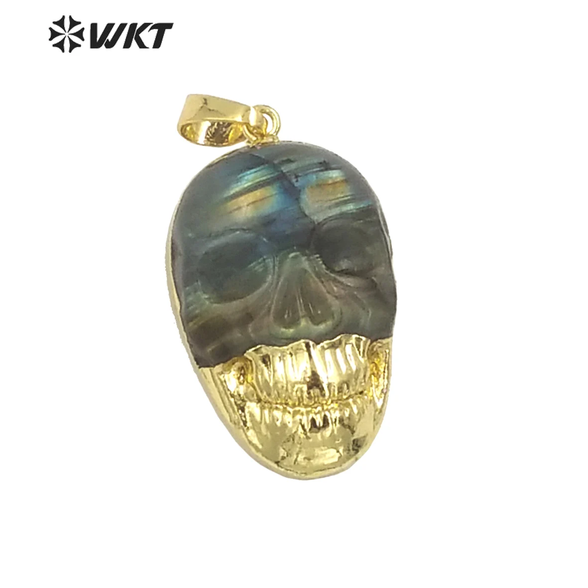 

WT-P1956 New So Cool Skull Labradorite Reflective Stone With 18k Gold Plated Pendant For Necklace Fine Accessories