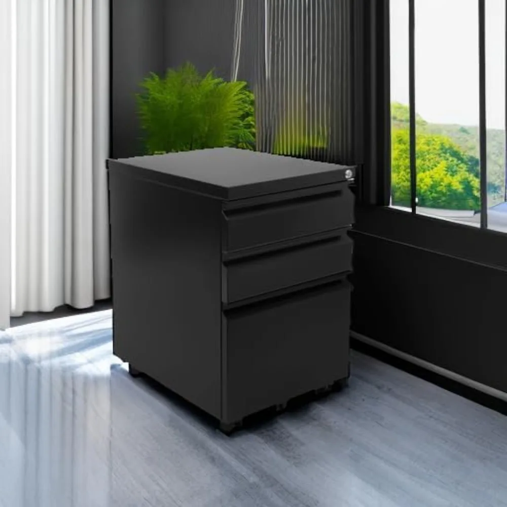 

3 Drawer File Cabinet with Lock and Wheels, Under Desk Storage Filing Cabinet for Home Office, Small Rolling File