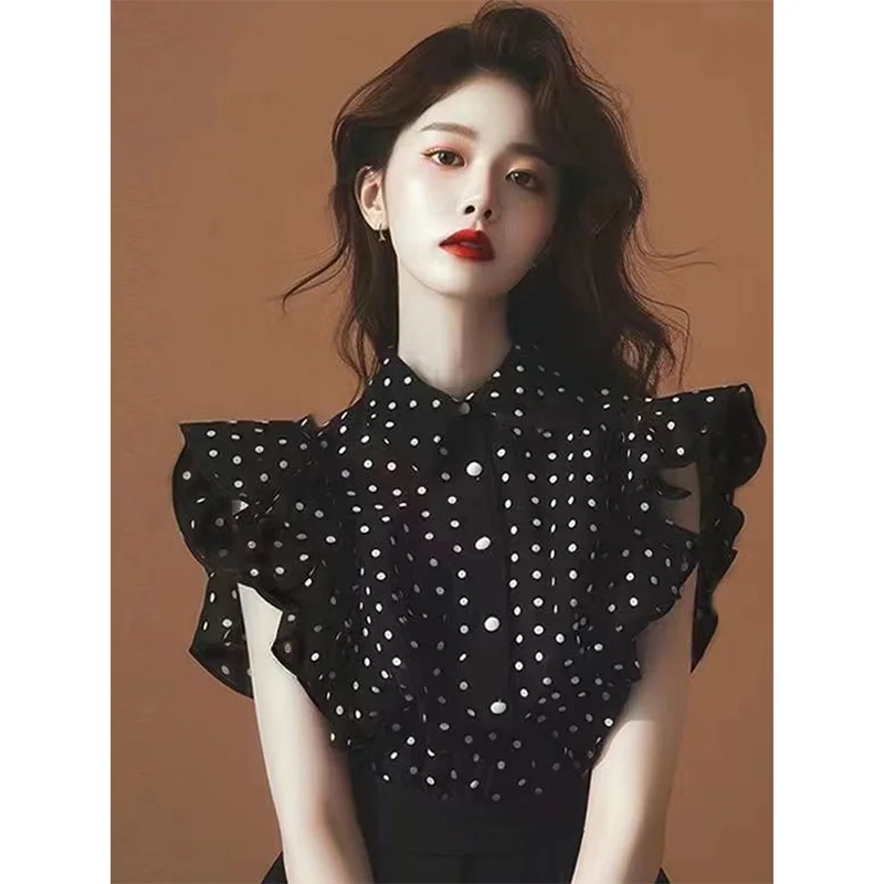 

Шифоновый топ Bla в горошек, женский летний модный красивый топ Fairy T Fluffy Sve ort Length