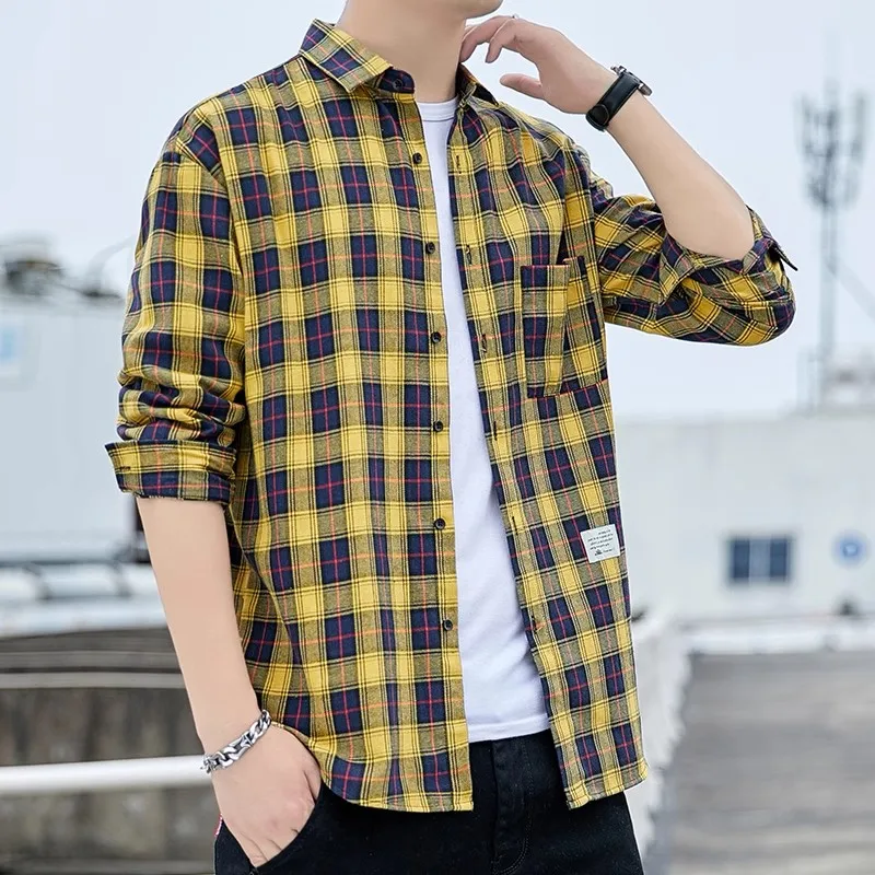 Men Shirt Plaid Flannel Long Sleeve Plus Size Loose Hip Hop Street Mens Casual Shirt Oversized Male Soft Dress Shirt Dropshippig