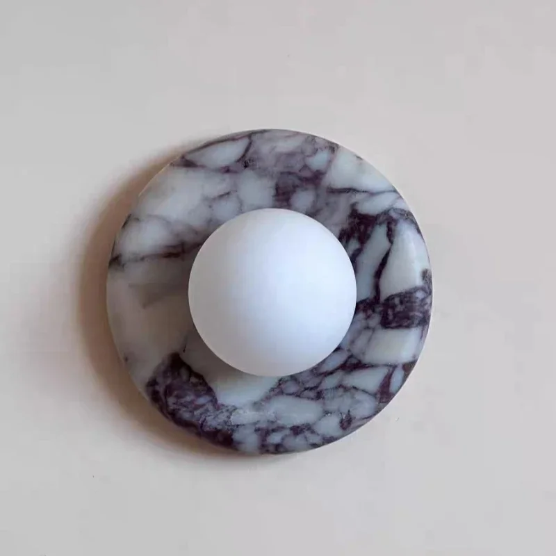 2026 Round Real Stone Wall Light Home Decoration White Glass G9 Bulb For Indoor Bedroom Living Room Each One Different