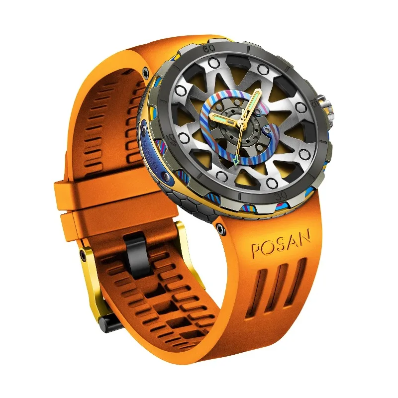 

POSAN Titanium Sapphire Crystal Mirror Titanium Fluororubber Strap 50m Waterproof Business Casual Men Mechanical Movement Watch