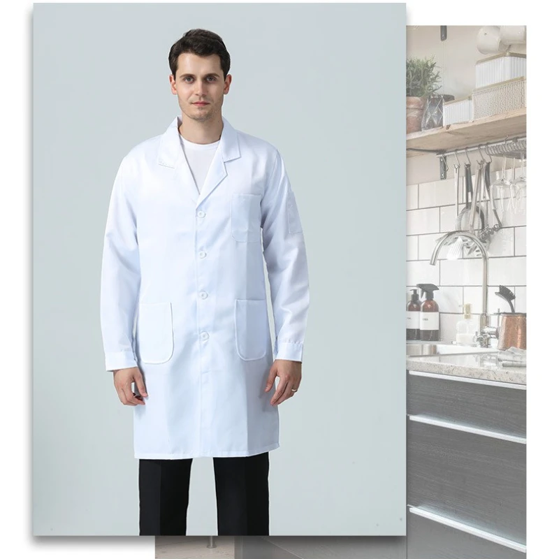 White Coat Doctor Food Staff Workshop Chef Clothes Long Sleeve Autumn and Winter Clothes Hotel Chef Clothes Kitchen White Coat.