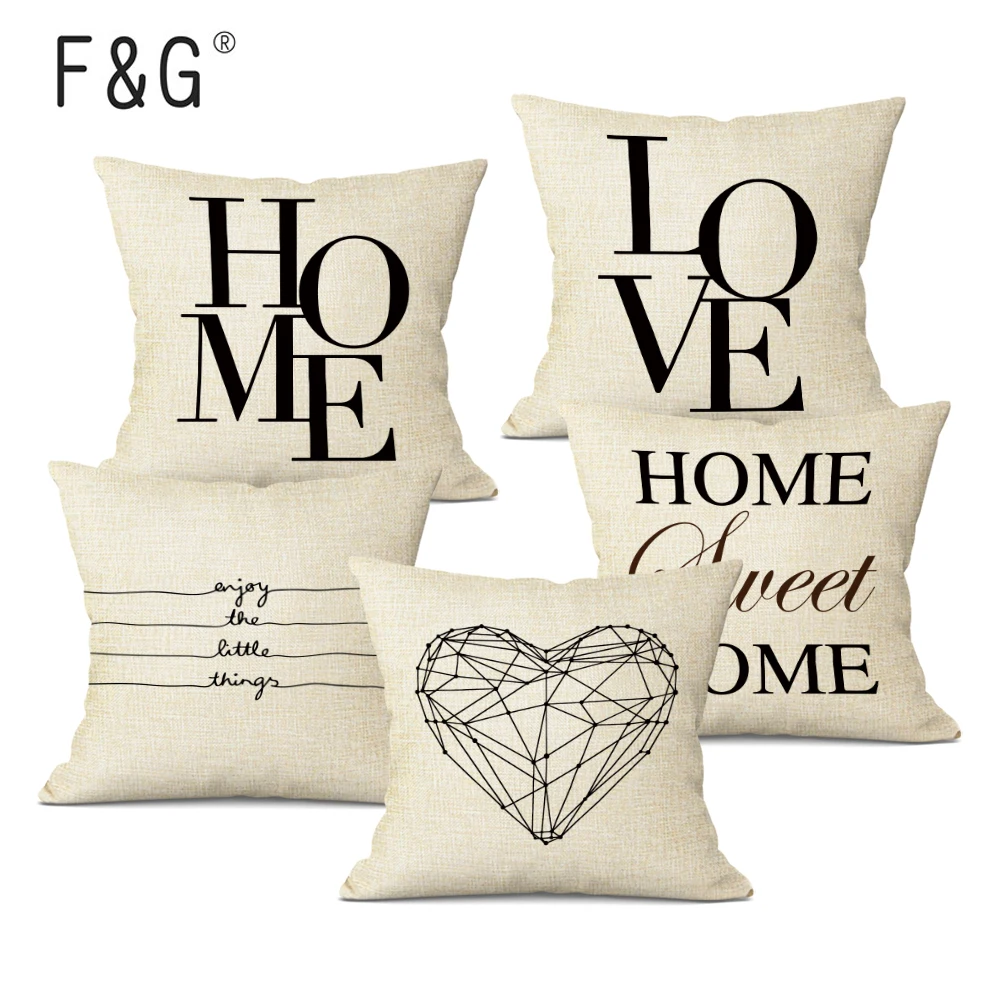 

Letter Love Home Decorative Cushion Cover Linen Black White Pillowcase Sofa Decor Nordic Pillow Case 45x45cm