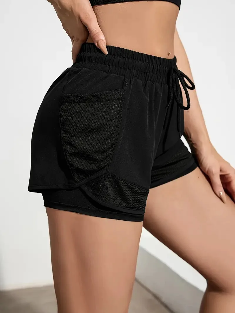 1 Article Summer New Loose Fake Two-piece Pockets Sports Shorts Female Anti-glare Sports Fitness Quick-drying Shorts Yoga Pants