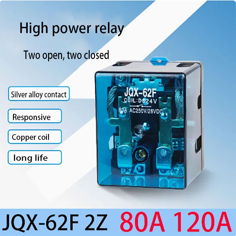 JQX-62F 80A 120A High-power relay DC12V DC24V  AC220V Silver Plating Contactor Copper Coil Fire Resistance Shell Relay