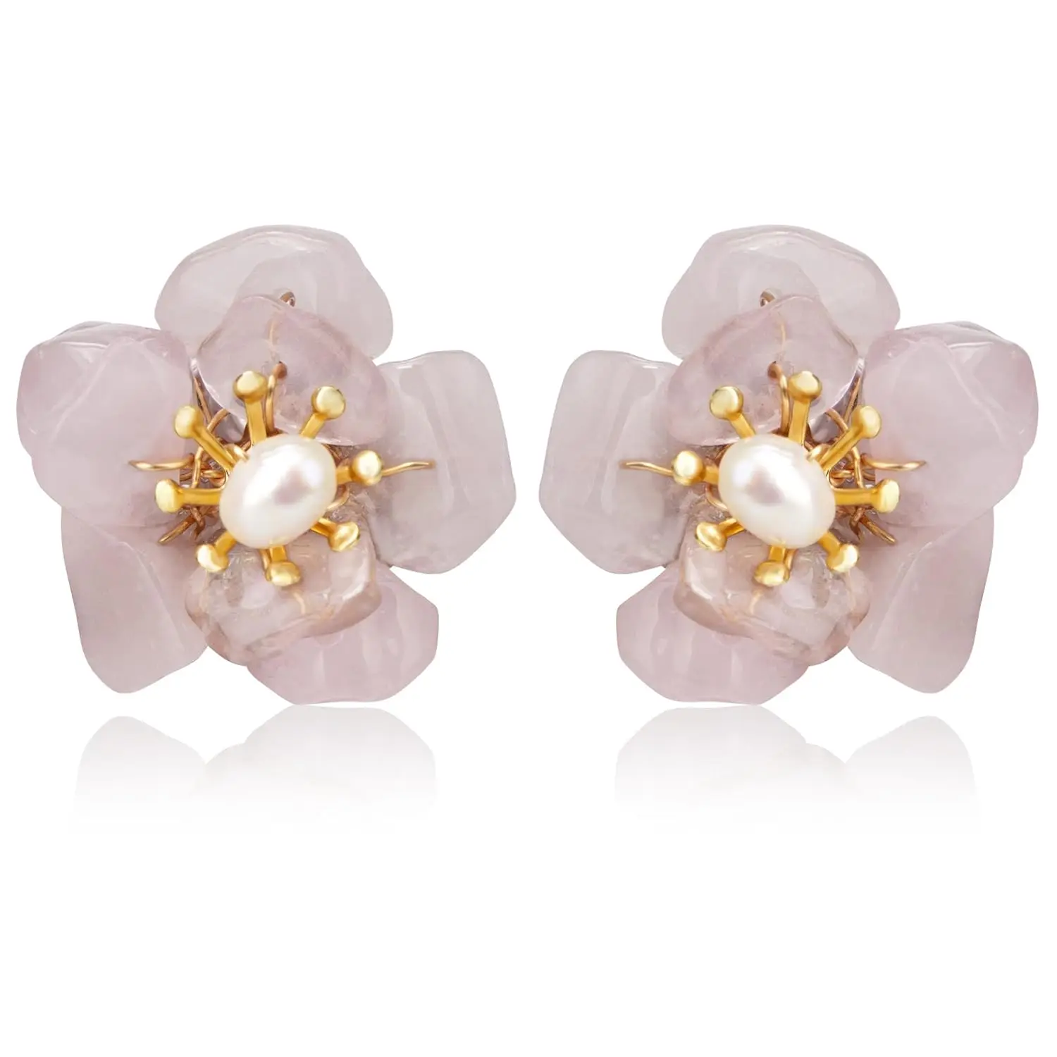 

Trendy Light Pink Rose Quartz Stud Earrings Women Healing Crystal Gemstone Stud Jewelry for Girls Mom