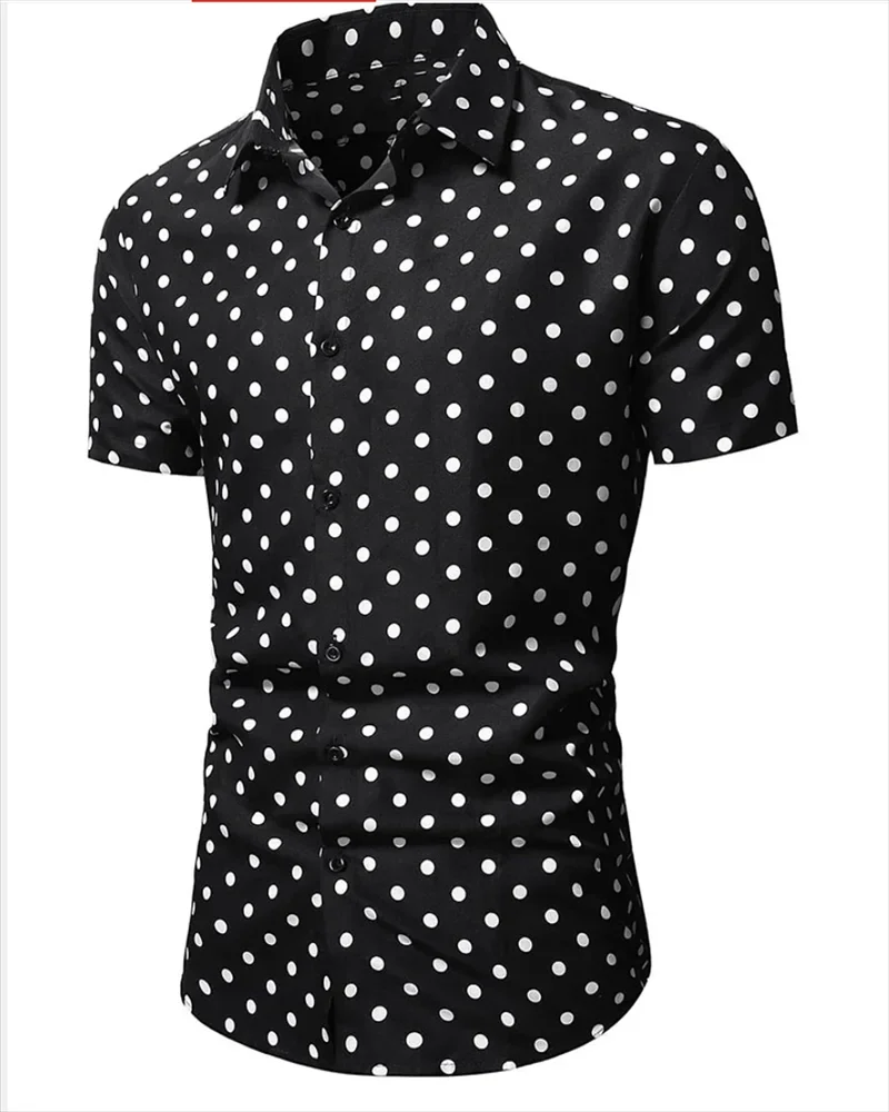 Men\'s shirt Summer beach shirt black and white short-sleeved polka dot lapel holiday wear fashion casual comfortable clothing to