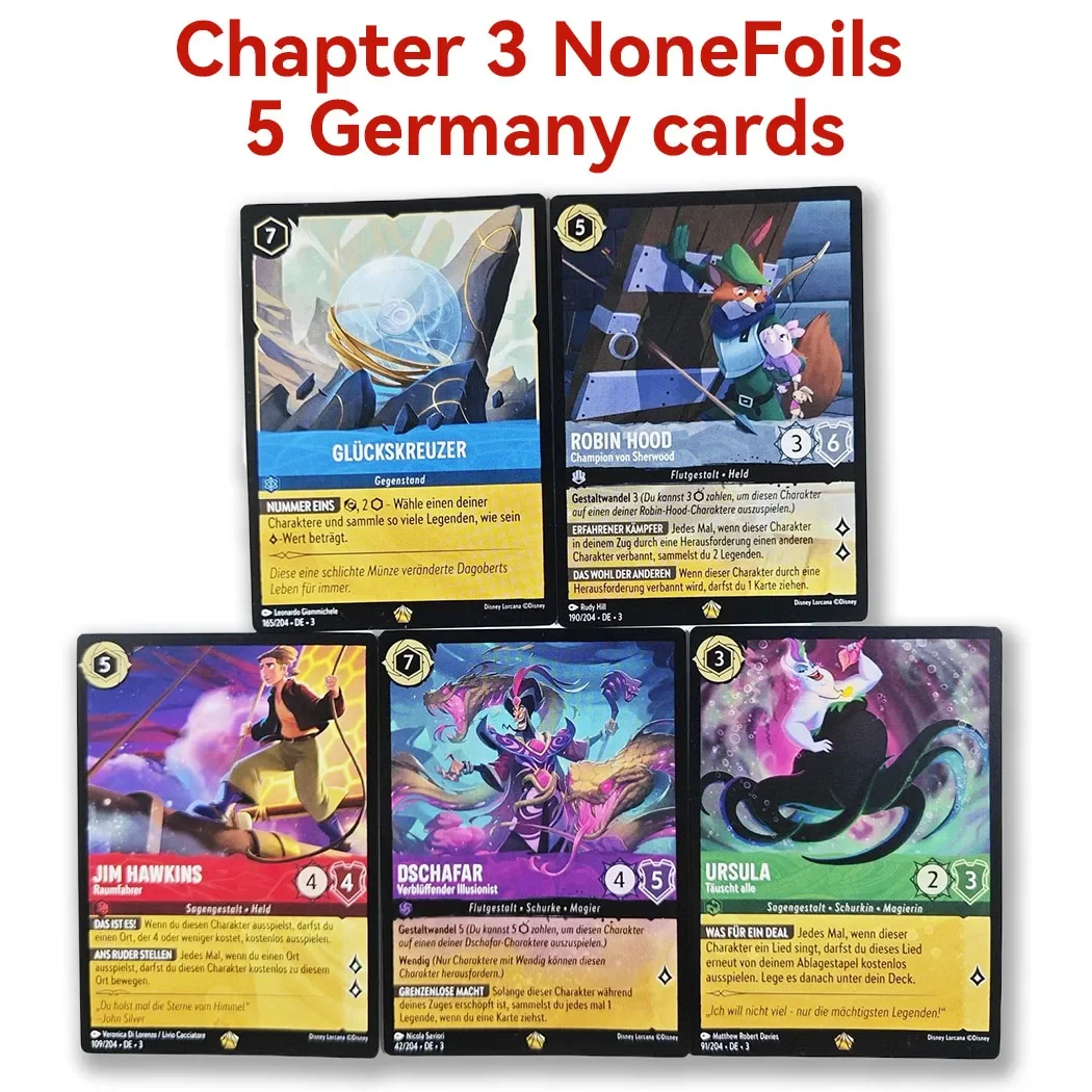 Lorcana Proxy Chapter 3  Into the Inklands NoneFoil German–ursula  jafar robin des bois sou fetiche jim hawkins TCG Game Cards