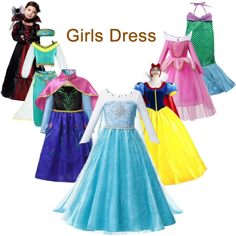 2023 Woman Elsa And Anna Dress Adult Snow White Princess Costume Sleeping Beauty Lace Patchwork Jasmine Halloween Party Gown