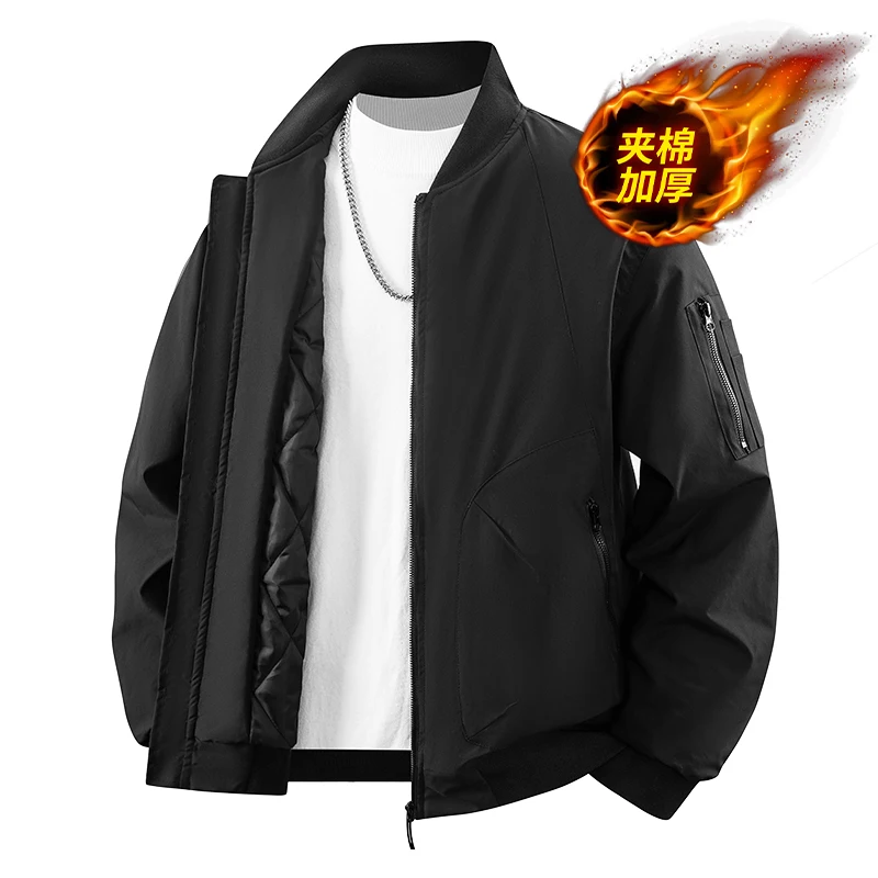 

New Men's Baseball Collar Jacket Fashionable Spring Autumn Outerwear with Large Pockets Flight Suit Style Elasticated Cuffs