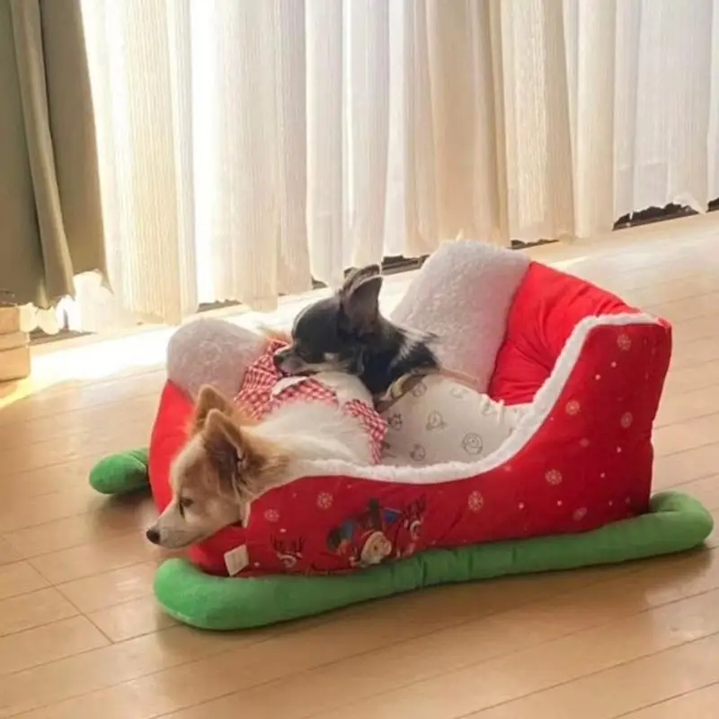 Pet Sleigh Bed Washable Pet Bed With Cute Sleigh Design Soft And Comfortable Pet Couch Cat Bed For Pet Dog Puppy Cat Kitten