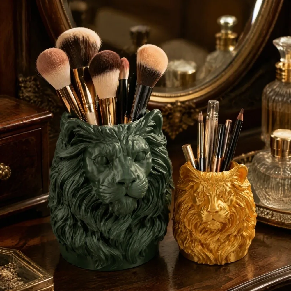 PLA Lion Pen Holder Stable Realistic 3D Printed Pen Stand Vivid Large Capacity Simulation Lion Model Home Office