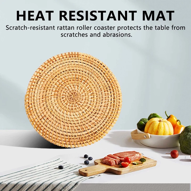 4 Pcs Rattan Trivets for Hot Dishes-Insulated Hot Pads,Durable Pot Holder for Table,Heat Resistant Mats for Kitchen