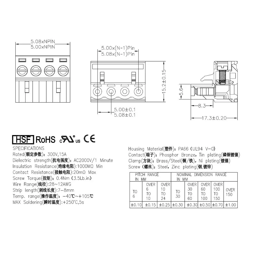 10 piezas KF2EDGK 5,08mm 2P ~ 12P PCB verde