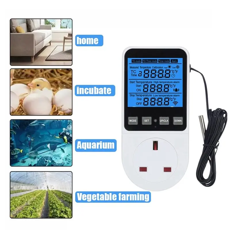 AA49 منظم التدفئة والتبريد ترموستات رقمي المقبس الموقت التبديل متحكم في درجة الحرارة ميزان الحرارة وظائف كاملة