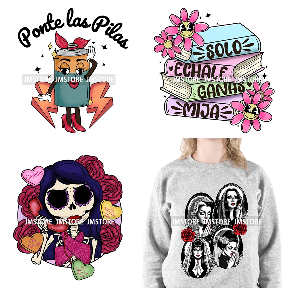

New Black Horror Queen Women Ponte Las Pilas Mexican Design La Llamada Iron On DTF Transfer Stickers Ready To Press For Hoodies