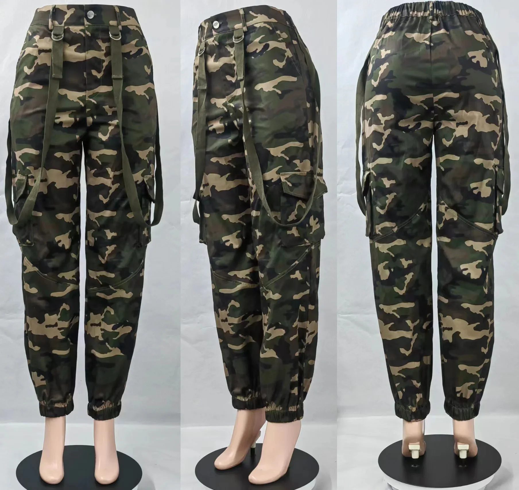Szkzk Camouflage Printed Cargo Pants For Women Trouser High Waist Overalls With Pockets Party Night Club Outfits Sexy Long Pants