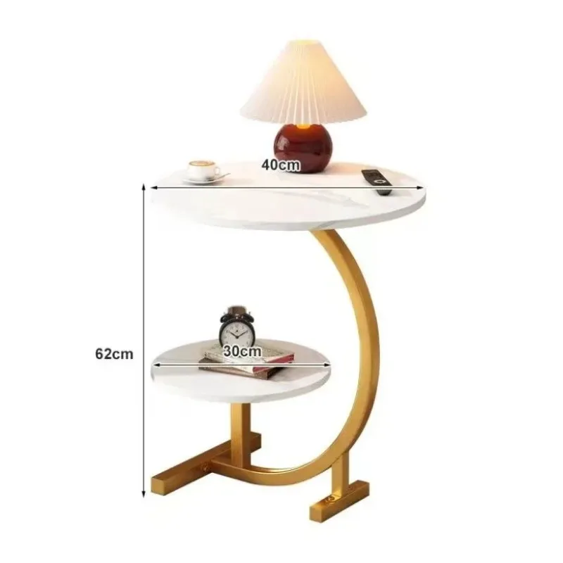 طاولة جانبية مزدوجة فاخرة خفيفة لغرفة المعيشة طاولة قهوة صغيرة خزانة بجانب السرير رف بسيط طاولة متنقلة #1