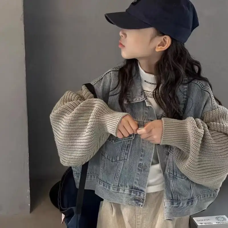 Kids Girls Coat Spring and Autumn New Korean Fashion Casual All-match Splicing Denim Sweater Jacket Kids Clothes 100-160CM view 6