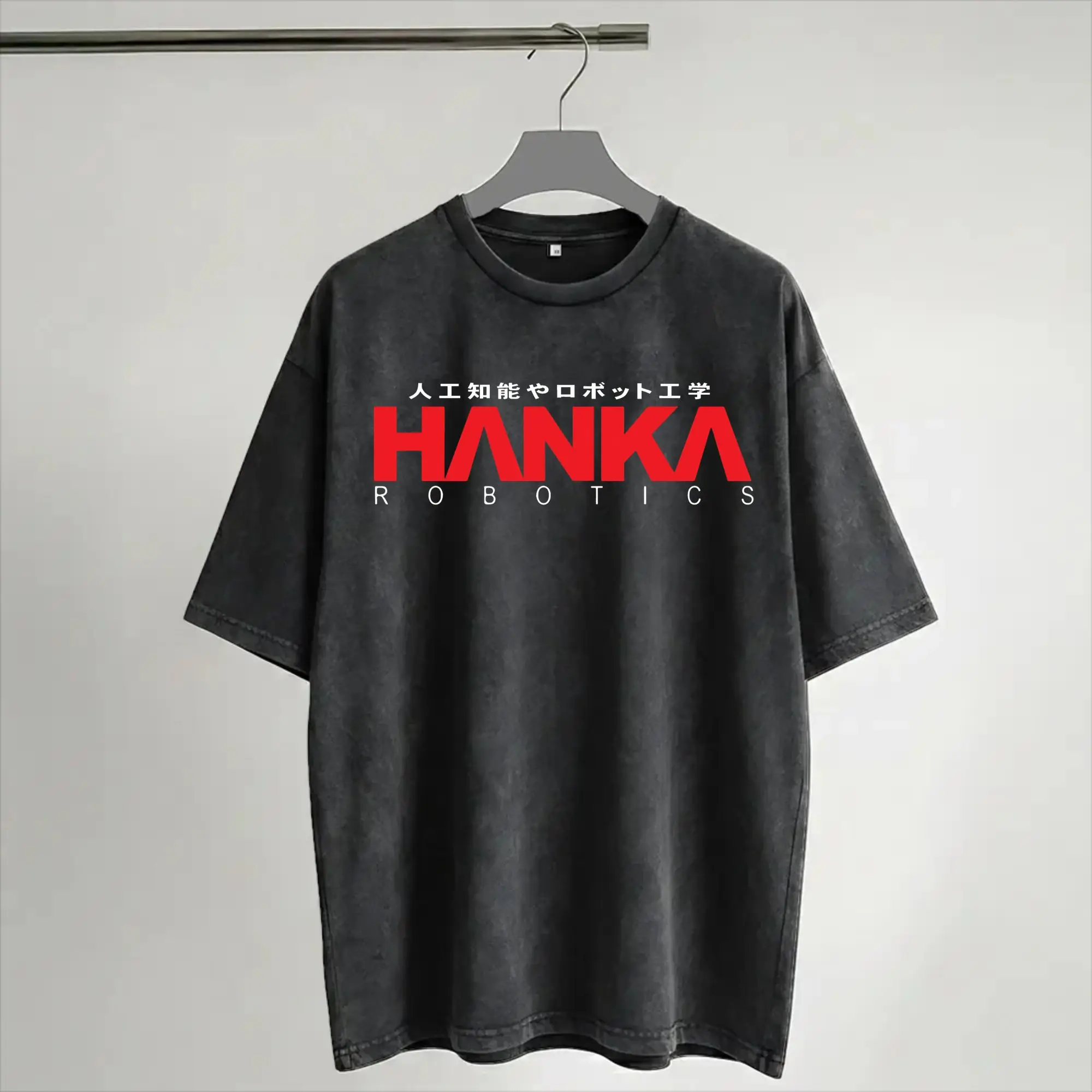 Hanka Robotics Ghost in the Shell Washed T Shirt Streetwear Hip Hop Cool T-Shirt  Tees Tops Men Women Short Sleeve Streetwear